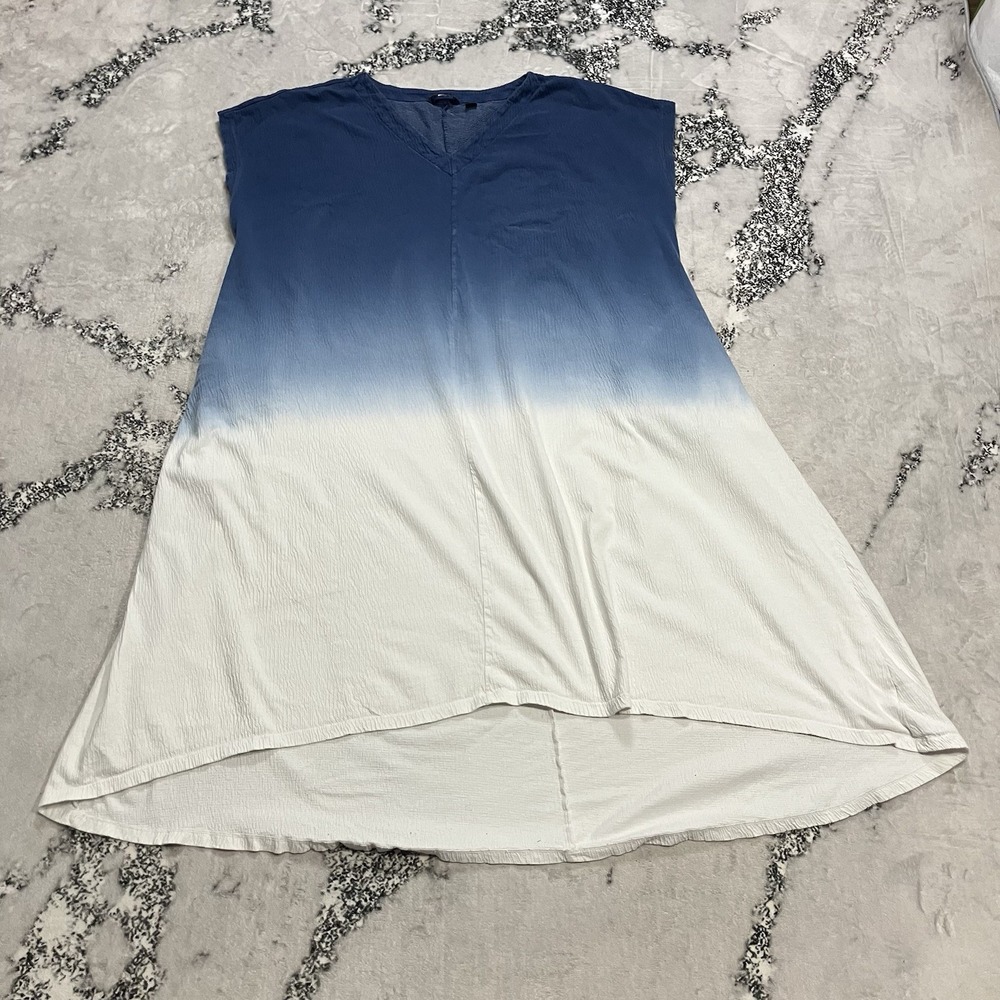 Lands End Blue White Ombre Dress Womens Plus Size 2X V Neck High Low Casual